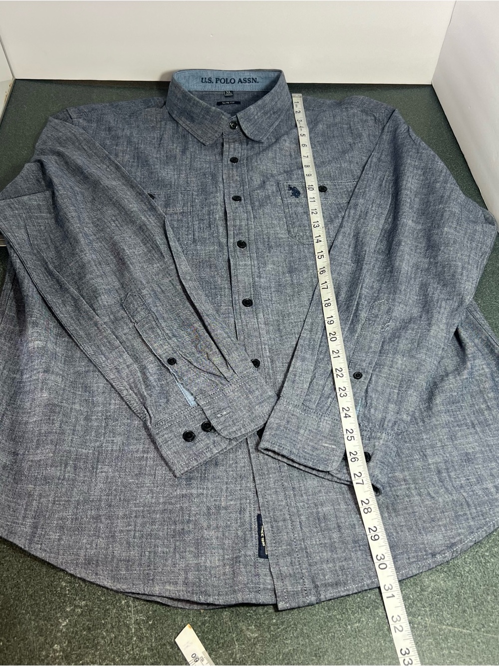 U.S. Polo Assn. Men’s Long-Sleeve Heathered Chambray Shirt - Gray Blue